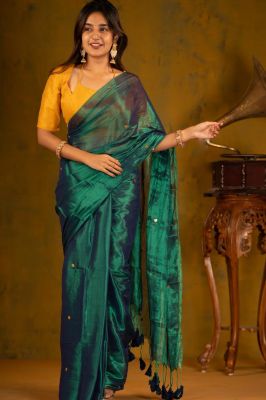 Green Tissue Silk Pure Handloom Saree From Bengal