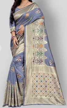 Bluish Grey Banarasi Uppada Silk Saree From Banaras