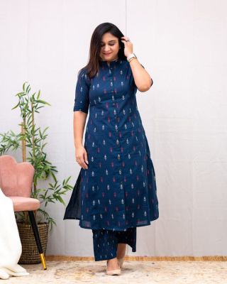 Navy Blue Pure Handloom Cord Set