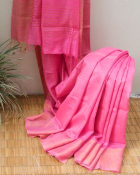 Pi nk Plain Body Cotton And Eri Silk Pure Handloom Saree From Assam