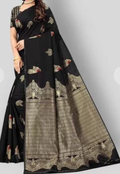 Black Banarasi Cotton Chanderi Fancy Saree From Banaras