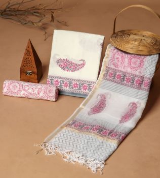 Ash Grey Doria Dupatta Cotton Flower Design suit