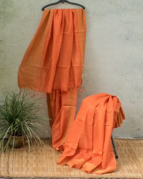 Peach Plain Body Cotton And Eri Silk Pure Handloom Saree From Assam