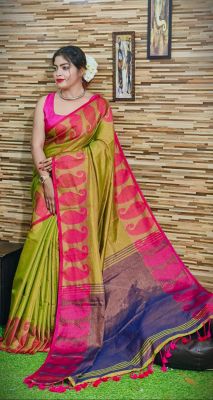 Multi Colour Pure Handloom Tissue Silk Saree From Bengal