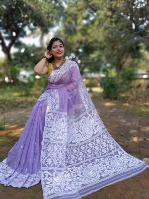 Lavender Pure Handloom Dhakai Jamdani Saree From Bengal