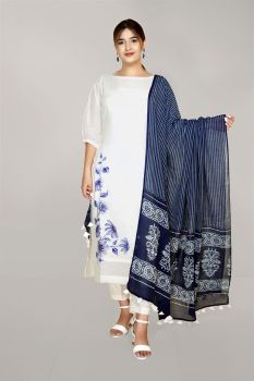 Handpainted Kurta With Trouser And Indigo Dupatta