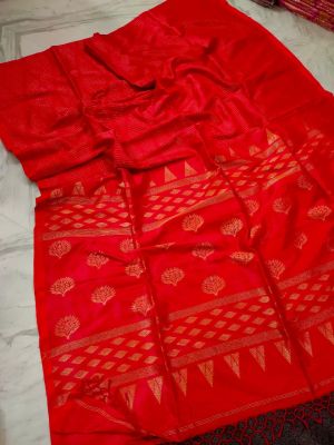 Red Pure Handloom Silk Cotton Saree From Bengal