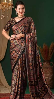 Multi Colour Pure Handloom Crepe Silk Saree From Banaras
