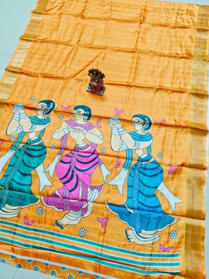 Yellow Pure Handloom Silk Saree From Bengal