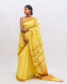 Yellow Motifs Pure Cotton Saree Handloom From Assam