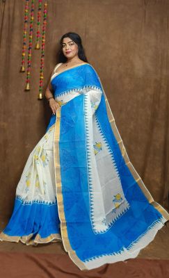 Multi Colour Pure Handloom Kerala Cotton Saree From Bengal