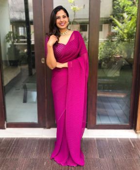 Pink Soft Georgette & Heavy Sequence Work Blouse Saree