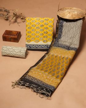 Chrome Yellow Doria Dupatta Cotton Flower Design suit