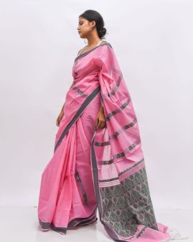 Pink Motifs Pure Cotton Saree Handloom From Assam