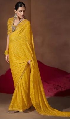Golden Pure Handloom Georgette Saree From Banaras