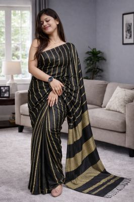 Women's Wear Black Bapta Soft Silk Saree From Bengal