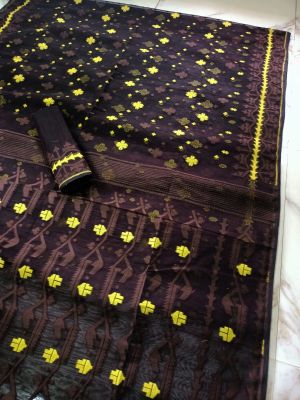 Black Pure Handloom Dhakai Jamdani Saree From Bengal