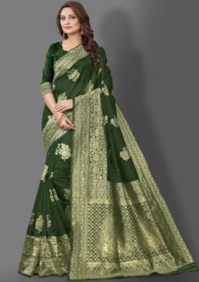 Dark Green Pure Handloom Silk Saree From Banaras