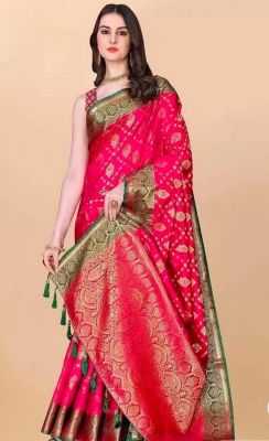 Persian Red Pure Handloom Silk Saree From Banaras