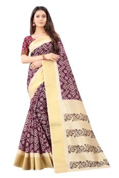 Mahastree Magenta Ikkat Pattu Kalamkari Silk Cotton Saree