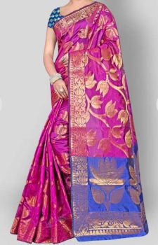 Violet Chanderi Silk Antique Saree From Banaras