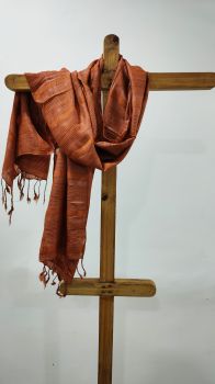 Brick Red Silk And Stole Pure Handloom From Assam