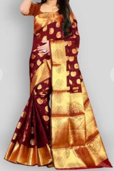 Old Brick Chanderi Cotton Gold Zari Meena Border From Banaras