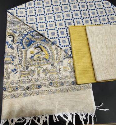 Pure Handloom Madhubani Print 3pc Unstitched Salwar Suit