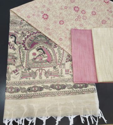 Pure Handloom Madhubani Print 3pc Unstitched Salwar Suit
