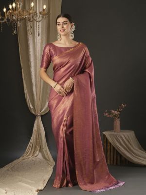 Rose Gold Party Wear Tissue Silk Saree