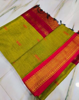 Mehandi Green Pure Handloom Gadwal Saree From Bengal