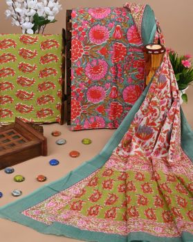 Coffee Handloom Suit With Cotton Dupatta