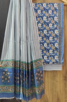 Metallic Blue Printed Suit With Flower Design Dupatta