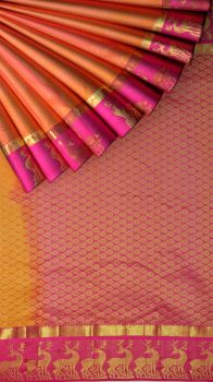 Kanchipuram Saree withPink Zari Equal deer buttawith Self Embossed DesignDesigner Rich pallu