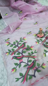 White Pure Handloom Dhakai Jamdani Resham Saree From Bengal