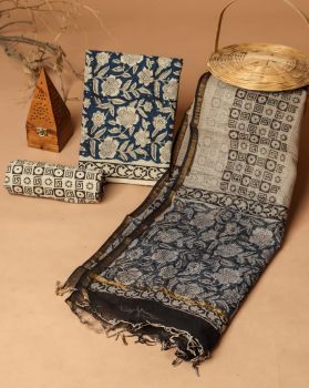 Nile Blue Doria Dupatta Cotton Flower Design suit
