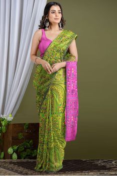Green Print Cotton Saree