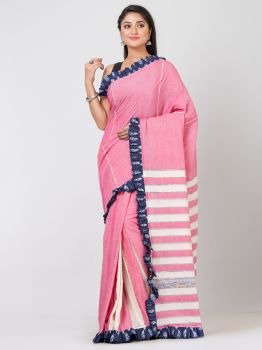 Pink Pure Handloom Khesh Cotton Saree From Bengal