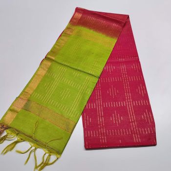 Parrot Green Pink Pure Handloom Crafted Kota Silk Saree From Bhagalpur