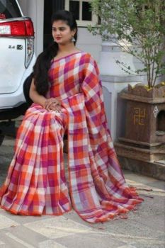 Multicolor Stripes Linen Saree With Silver Zari