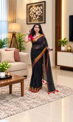 Black Pure Handloom Mulmul Cotton Saree From Bengal