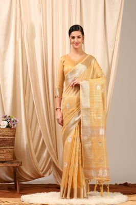 Light Golden Pure Handloom Silk Cotton Saree From Gujarat