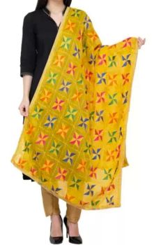 Yellow Chiffon Hand Work Dupatta From Banaras
