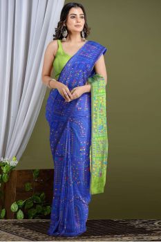 Blue Print Cotton Saree