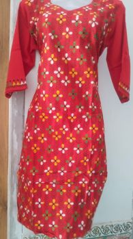 Red Pure Handloom Cotton Kurti From Bengal