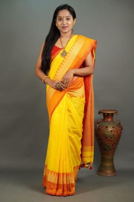 Yellow Pure Handloom Cotton Saree From Bengal
