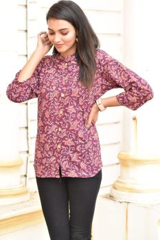 Maroon Hand Block Priented Cotton Top