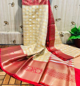 Light Brown Semi Silk Copper Zari Saree From Banaras