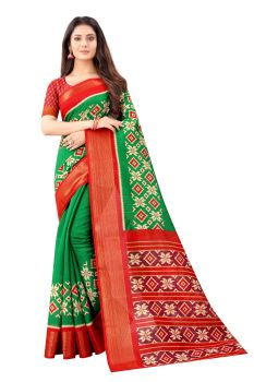 Mahastree Green Ikkat Pattu Kalamkari Silk Cotton Saree