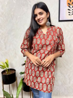 Purple Pure Handloom Printed Kurti From Bengal
